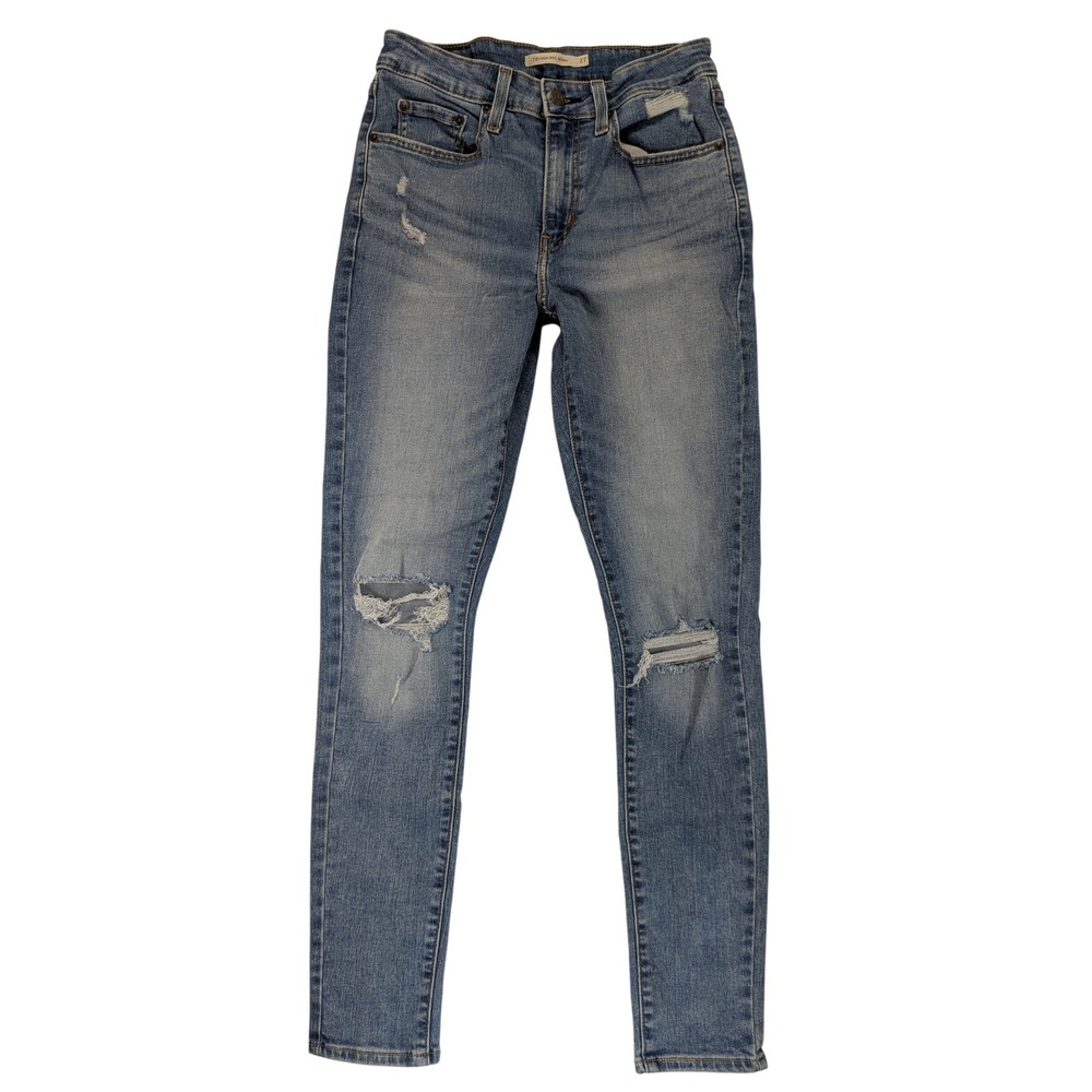 Levis 721 Jeans Women 27 Blue Denim High Rise Skinny Stretch Distressed Chic 90s - Picture 2 of 12